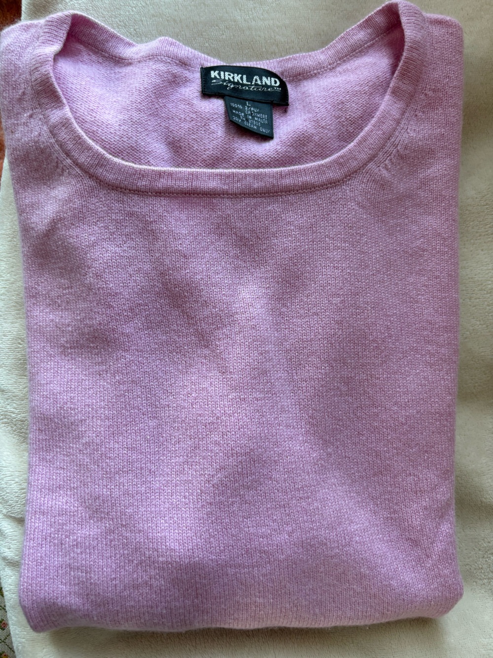 Large Kirkland Signature Cashmere Short Sleeve Sweater Soft Bubblegum Pink Light